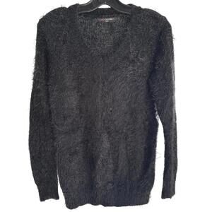 Candy Couture Y2K Women's Black Very Soft Fuzzy V-Neck Sweater  - M/M